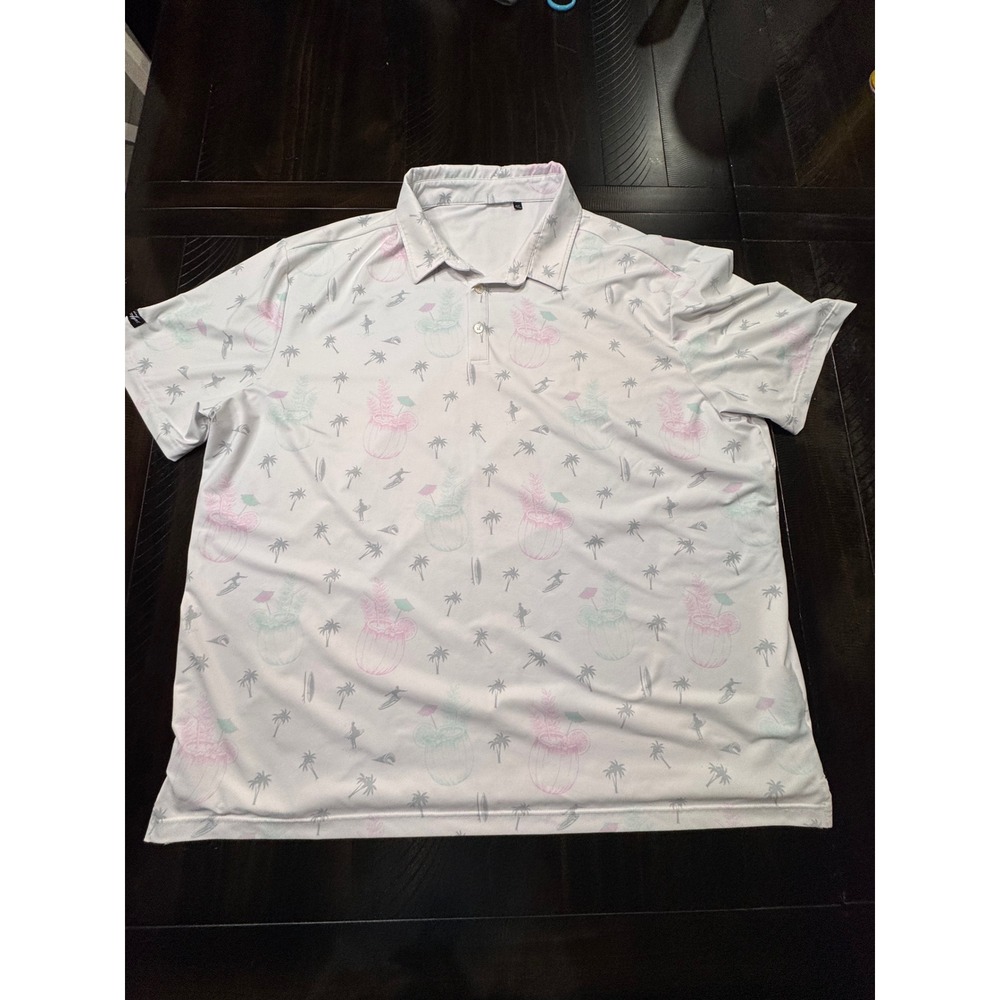 Sunday Swagger Mens 4XL Golf Polo White Tropical Palm Tree Surfer Performance